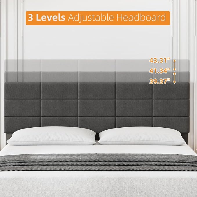 Bed Frame with Headboard Upholstered Full Platform Bed Frame with Solid Wooden Slats Support No Box Spring Needed,Noise-Free