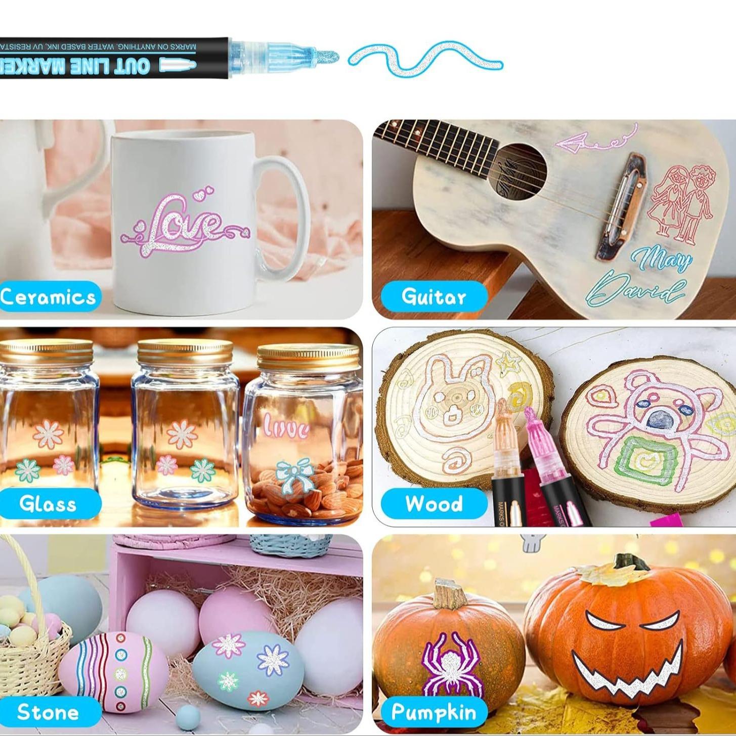 Double Line Outline Metallic Marker Pen Set, Paint Pens Markers, 8/12/24/36/48/60 Colors Double Line Pen, Magic Glitter Drawing for Greeting Cards, Craft, Posters, Painting, DIY Art Crafts