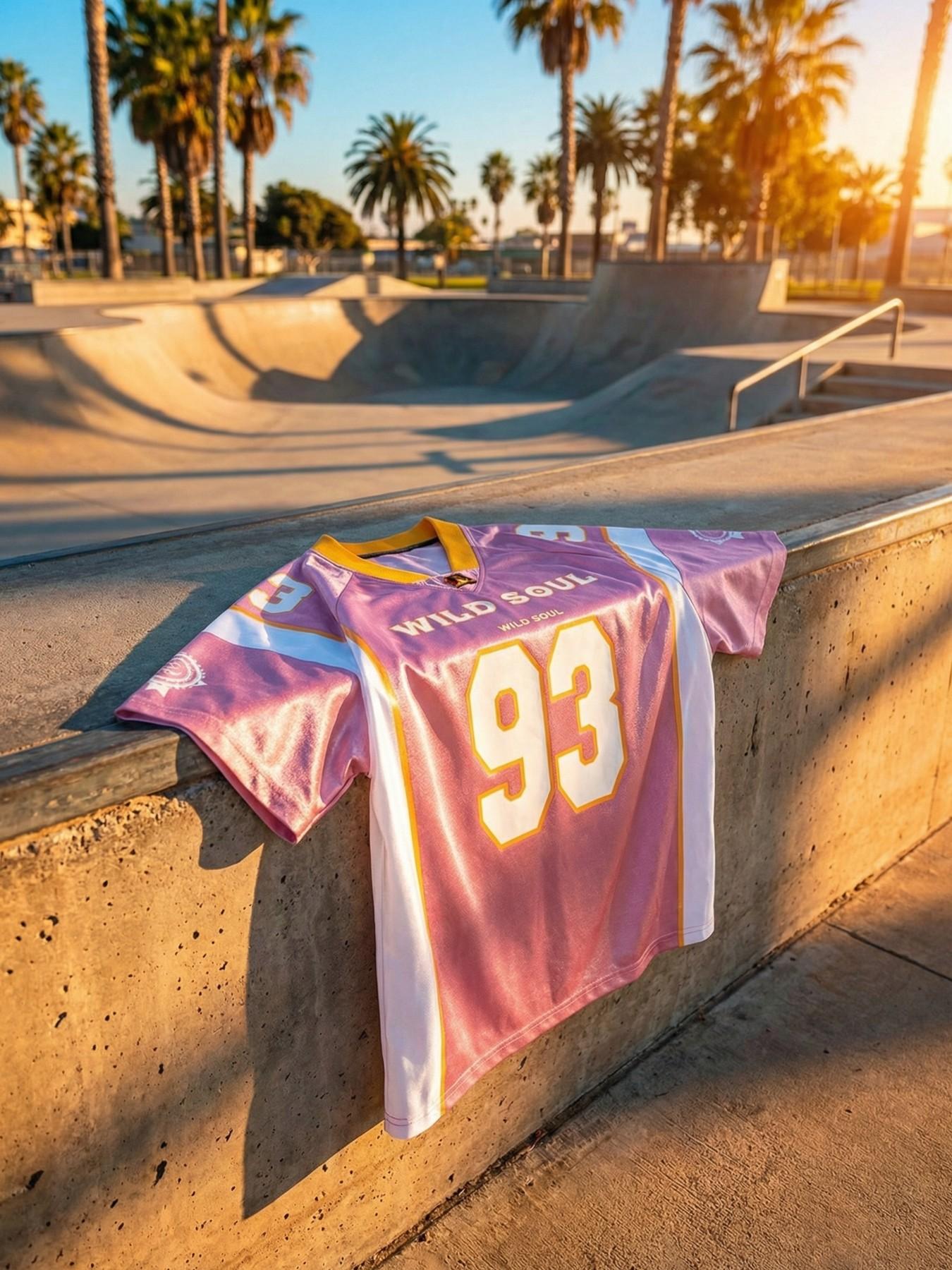 "Men's Pink Wild Soul 93 Graphic Oversized Football Jersey, V Neck Short Sleeve Mesh Streetwear Top for Daily Wear, Gym Workout and Casual Street Style"