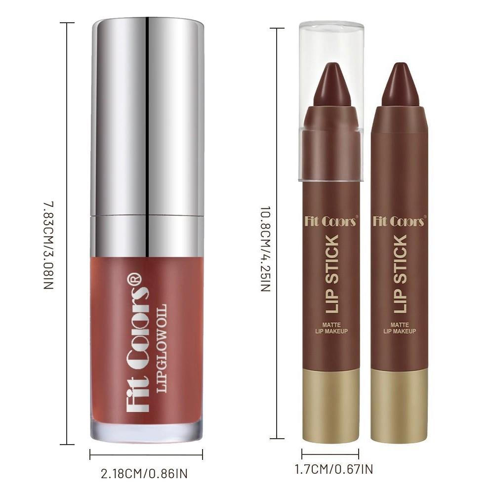 Fit Colors Matte Lip Liner Lip Bullet and Moisturizing Pearl Lip Oil Set Lip Combo, Natural Nude Glossy Lip Makeup, Long-Lasting Hydration Gift