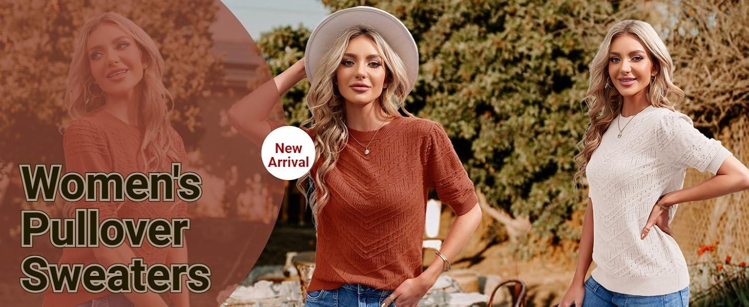 Saodimallsu Summer Tops for Women Short Sleeves Pullover Sweaters Knit Blouse Cute Dot Sweater Shirt