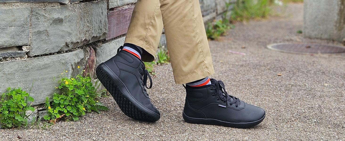 HOBIBEAR Womens Men Winter Barefoot Shoes Wide Toe Box Warm Faux Fur Lined Ankle Sneakers Outdoor Ready Unisex Design Spacious Comfort Athletic Christmas Gifts