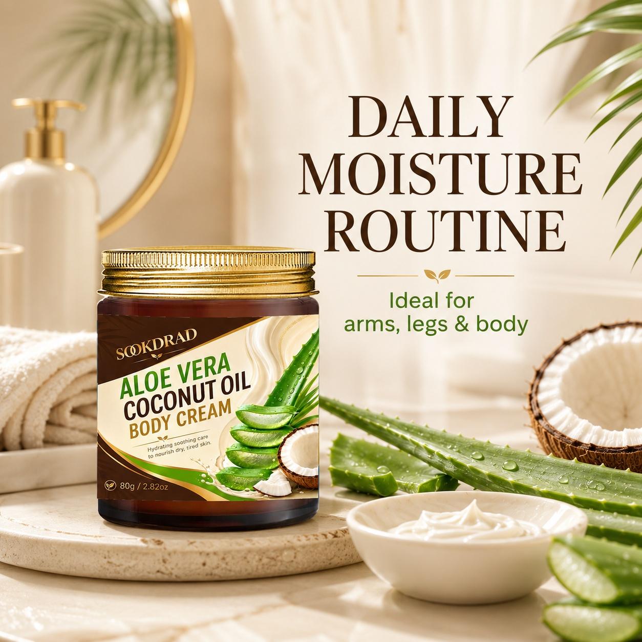 Aloe Vera Coconut Oil Body Cream, Hydrating, Soothing, Nourishing, Suitable for dry tired skin, 80g/2.82oz, Hydrating Body Care