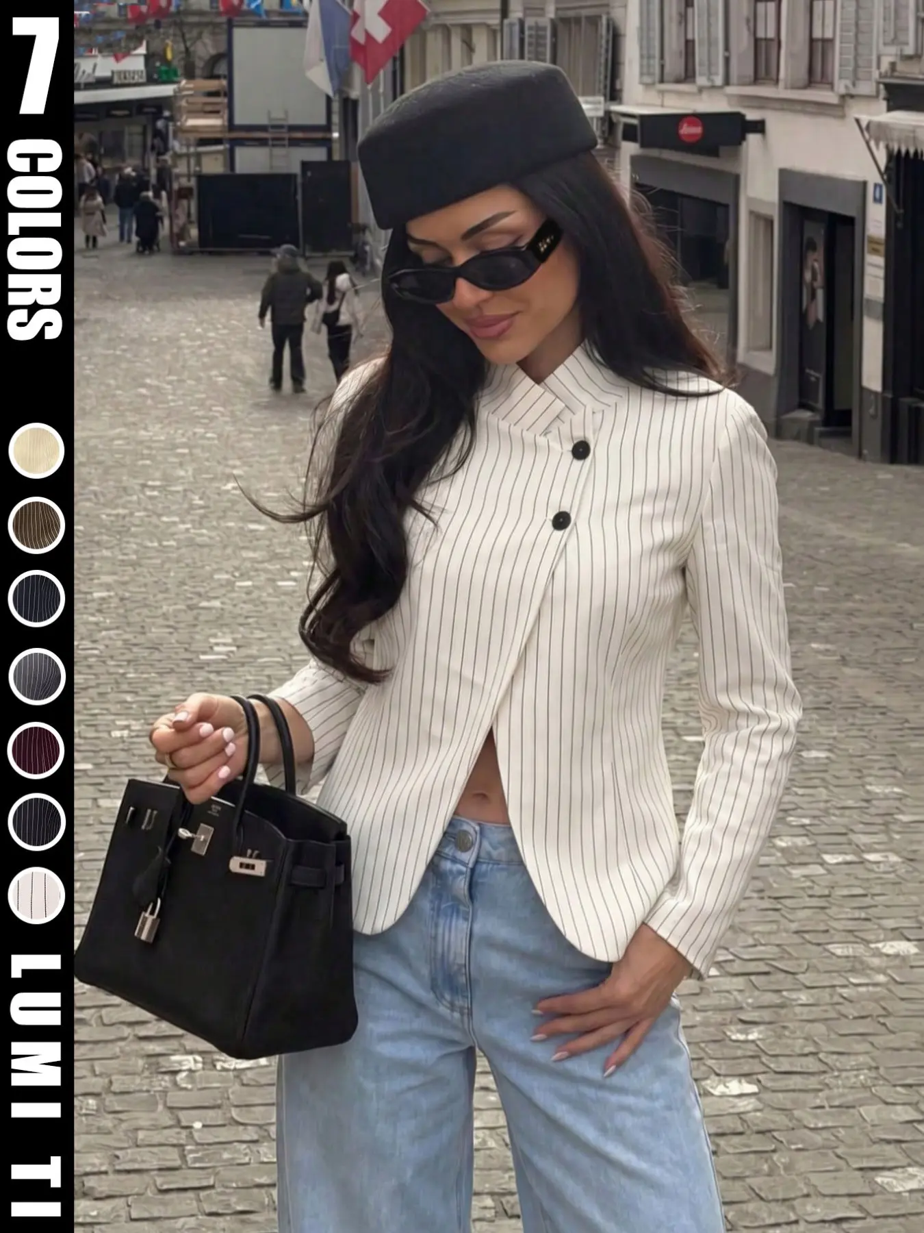 Women's Spring/Summer Striped Casual Blazer, Vintage-Inspired Unlined Outerwear for Professional Wear