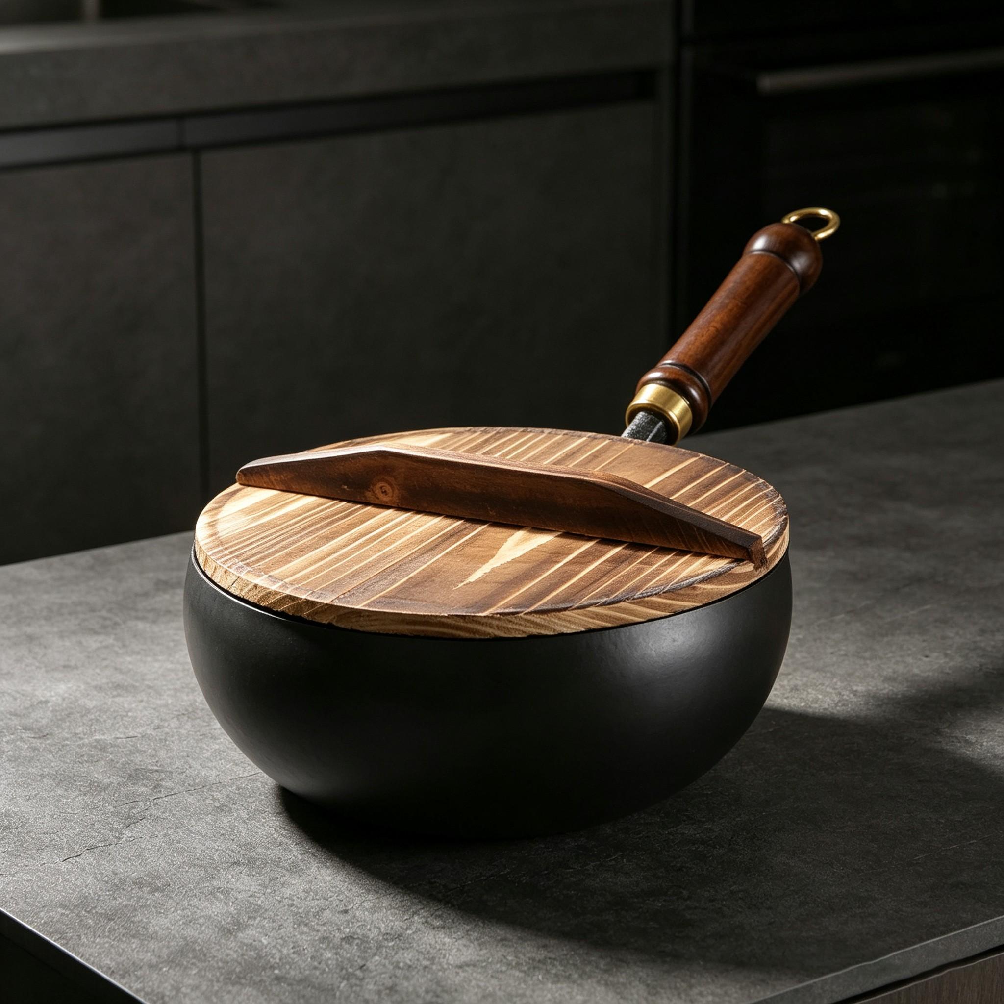 Handmade Zhangqiu Iron Wok 24cm, Traditional Design Big Belly Non-Stick Chinese Wok, Ideal for Stir-Fry & Stew, Durable Cooking Tool