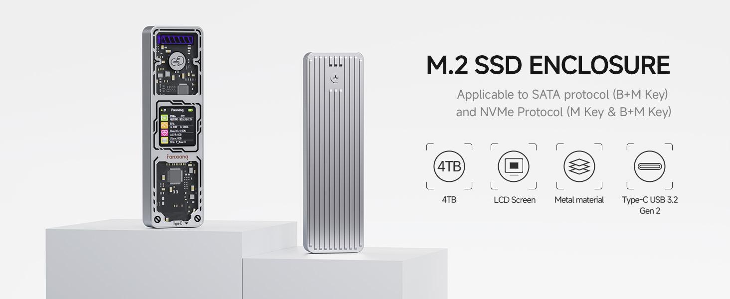 fanxiang SSD Enclosure, USB 3.2 Gen 2 (10 Gbps), M.2 NVME/SATA SSD Enclosure, USB Adapter/Reader