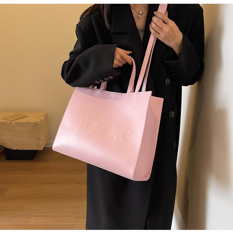 Simple Mirror Letter Tote Bag - Women's Large Capacity Bag New Versatile Single Shoulder Crossbody Bag