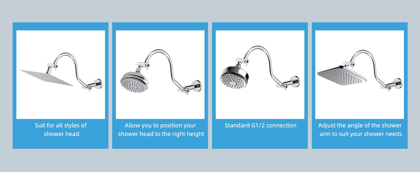 Hibbent All Metal Upgraded 18'' Shower Head Extension Arm, Shower Arm with Flange, Solid Brass Flexible Height & Angle Adjustable Shower Arm Extender with Lock Joint, Universal Connection, Chrome head extension Hibbent All Metal Upgraded 18'' Shower Head Extension Arm, Shower Arm with Flange, Solid Brass Flexible Height & Angle Adjustable Shower Arm Extender with Lock Joint, Universal Connection, Chrome head extension