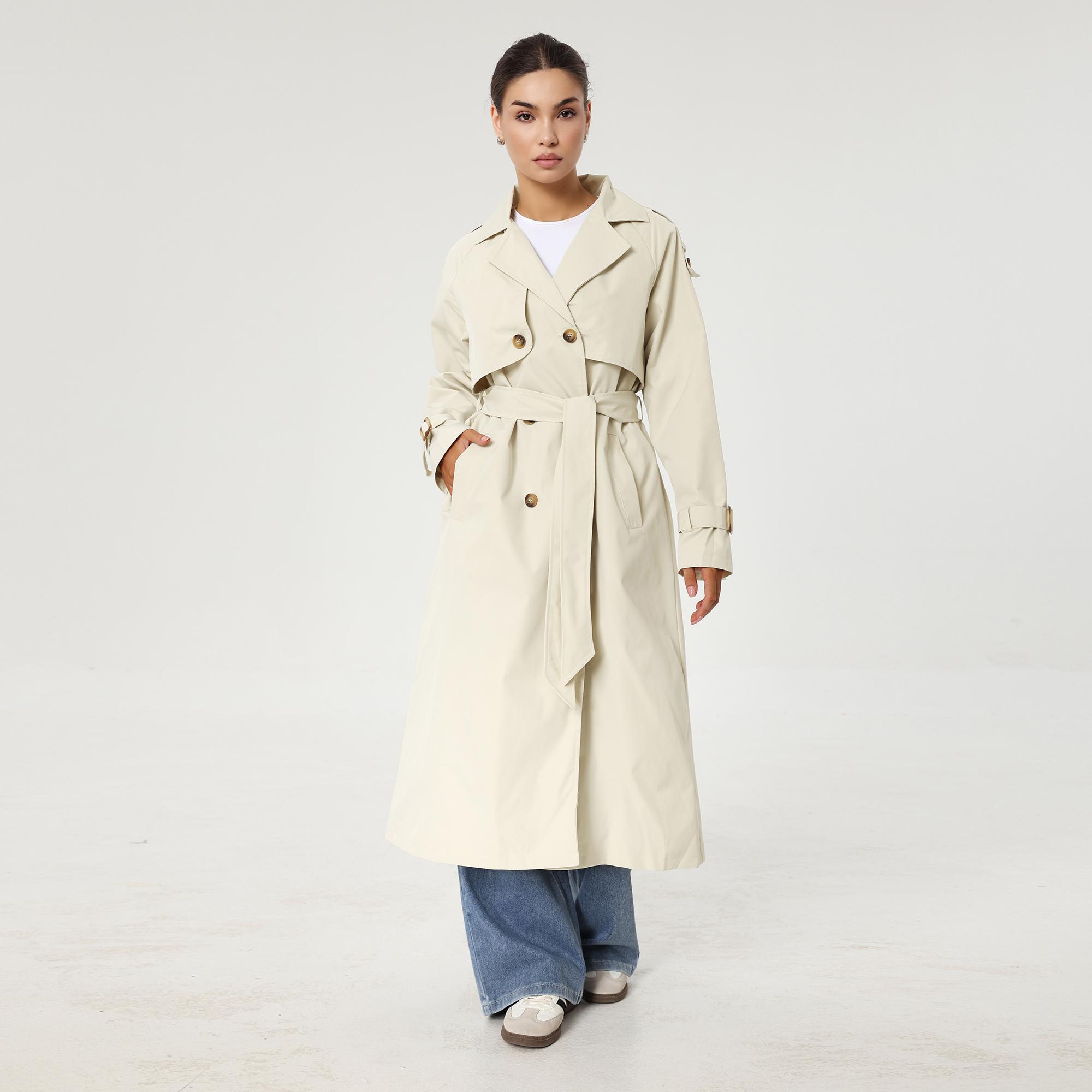 KatchMe Women's Solid Classy Notch Lapel Double Breasted Belt Decor Trench Coat, Versatile Plain Outerwear for Lady Streetwear, Minimalist Outfit KatchMe Women's Solid Classy Notch Lapel Double Breasted Belt Decor Trench Coat, Versatile Plain Outerwear for Lady Streetwear, Minimalist Outfit