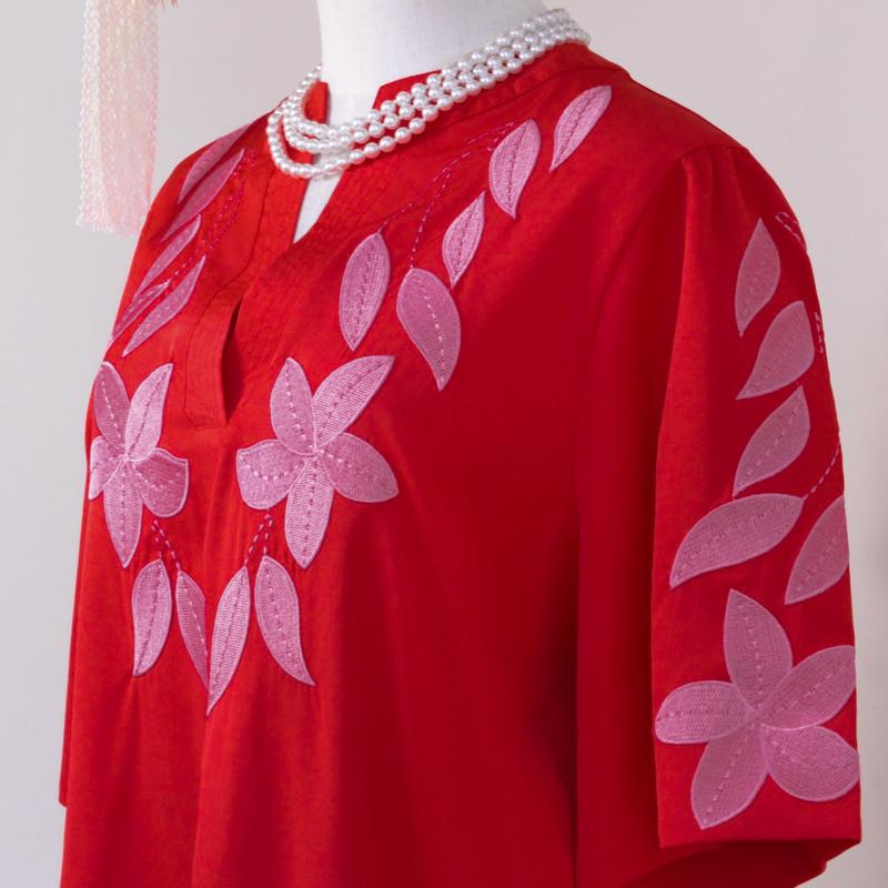 SageVell 100% Cotton Timeless Red/Green Embroidered Blouse with Floral Details - Perfect for Casual Outings, Weekends & Summer Women Style Effortless Wear for Teachers Moms Top