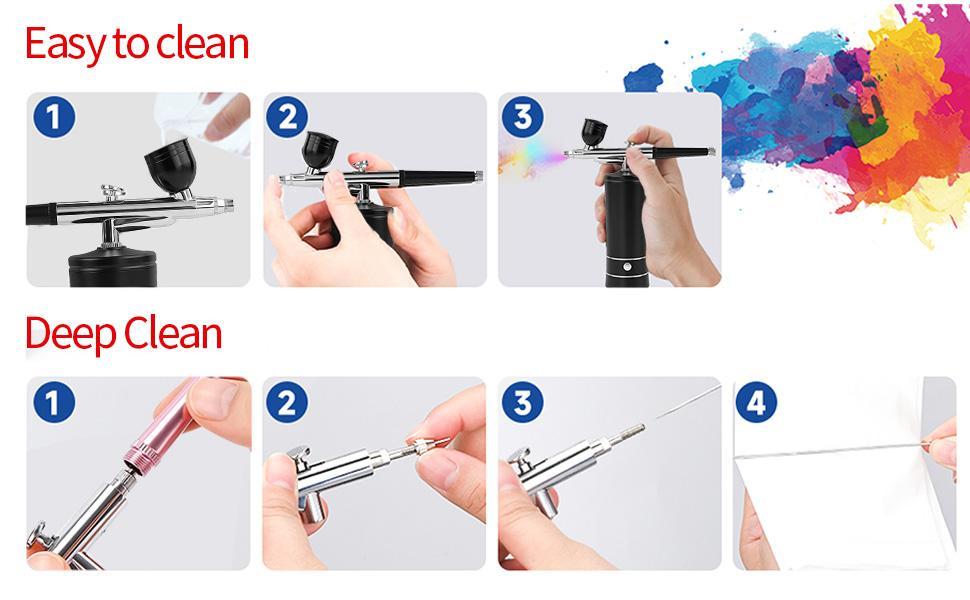 Airbrush Kit with Compressor Portable Airbrush Kit 48PSI High-Pressure Non-Clogging Air Brush Set Cordless Rechargeable with 0.3mm Nozzle and Cleaning Brush for Painting,Nail Art, Makeup (black)