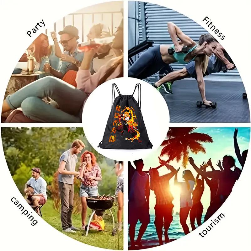 Flaming Sword Anime Character Print Drawstring Backpack for Casual Use School Sports Gym Bag Lightweight Durable for Teens and Young Adults Perfect Birthday Christmas Halloween Gift for Animation and Manga Enthusiasts