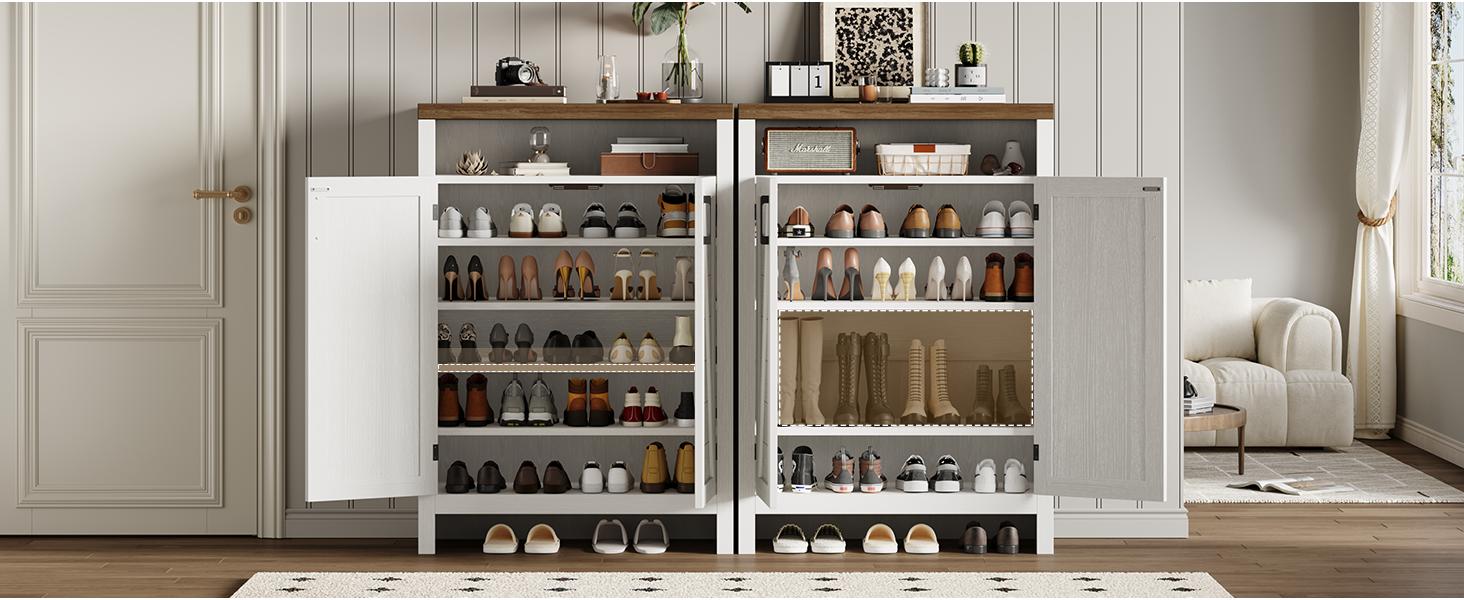 【SPOTLIGHT DAY】ONBRILL 6-Tier Shoe Cabinet with Doors, Farmhouse Shoe Storage Cabinet with Adjustable Shelves, Large Capacity Wooden Shoe Rack Organizer for Entryway, Closet, Hallway, Living Room