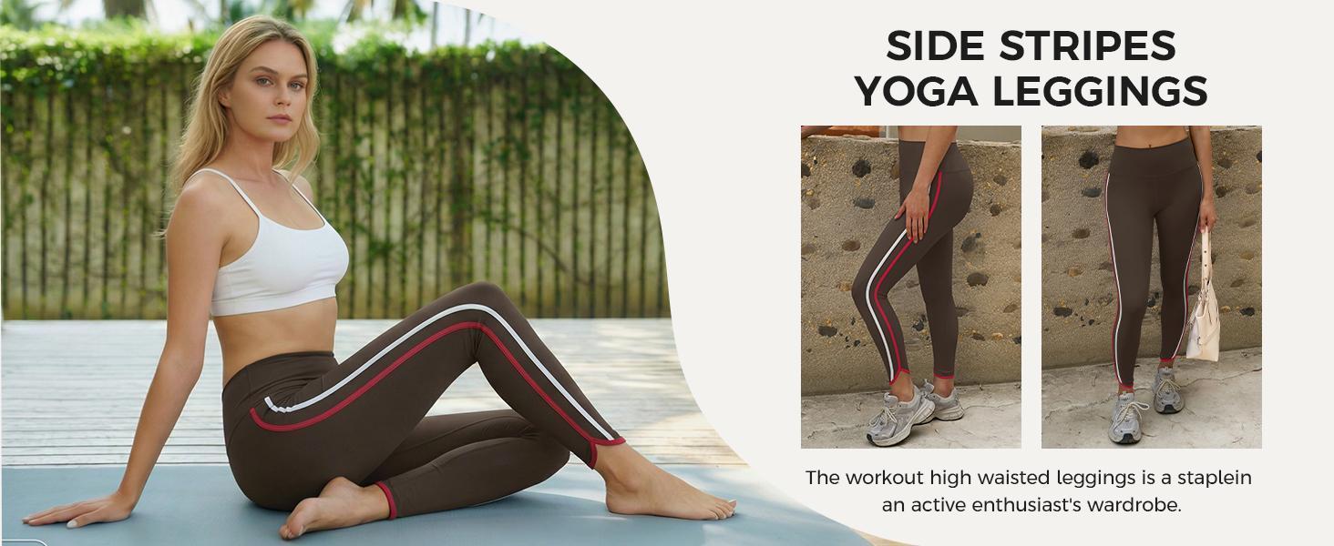 Aoysky Women's 25" CloudSoft High Waist Leggings - Side Stripes, Seamless, Stretch Skinny, Booty Lifting Gym Athleisure Sportswear for Yoga, Fitness - Summer Wins, Summer Outfits, Vacation Outfits