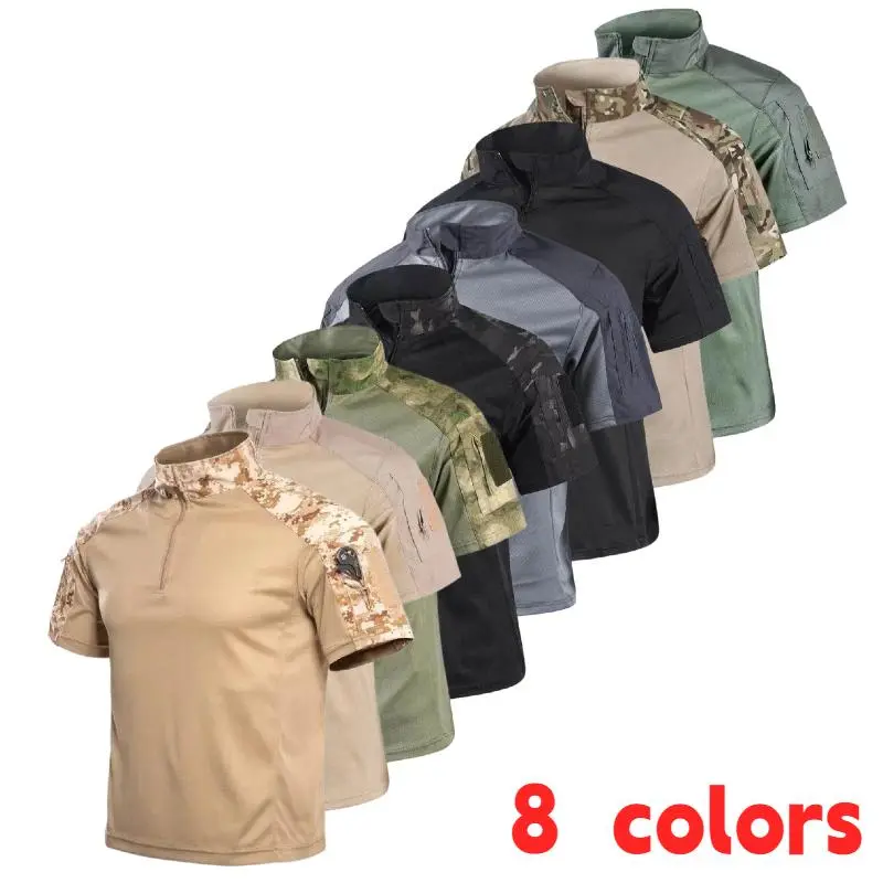 Men's Military Tactical Frog Shirt - Short-Sleeve, Half-Zip, Breathable Quick-Dry Polyester Clothes with Flexible Stretch Fabric, Durable All-Seasons Training Top Ideal for Outdoor Hiking & Daily Wear, Outdoor Enthusiasts