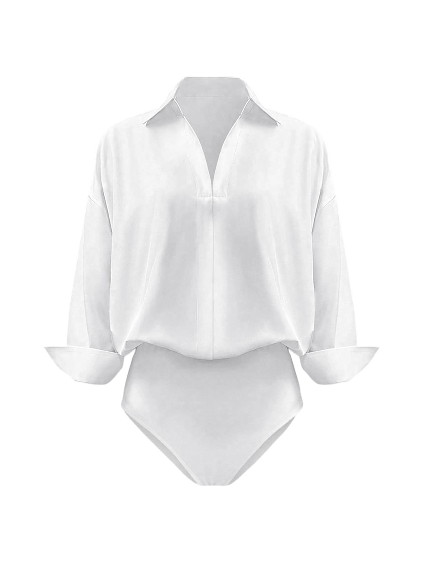 2026 3-Pack Spring Old Money Collared V-Neck Long Sleeve Bodysuit, Slim Waist Figure Flattering Work Shirt, Office Casual Women's Top
