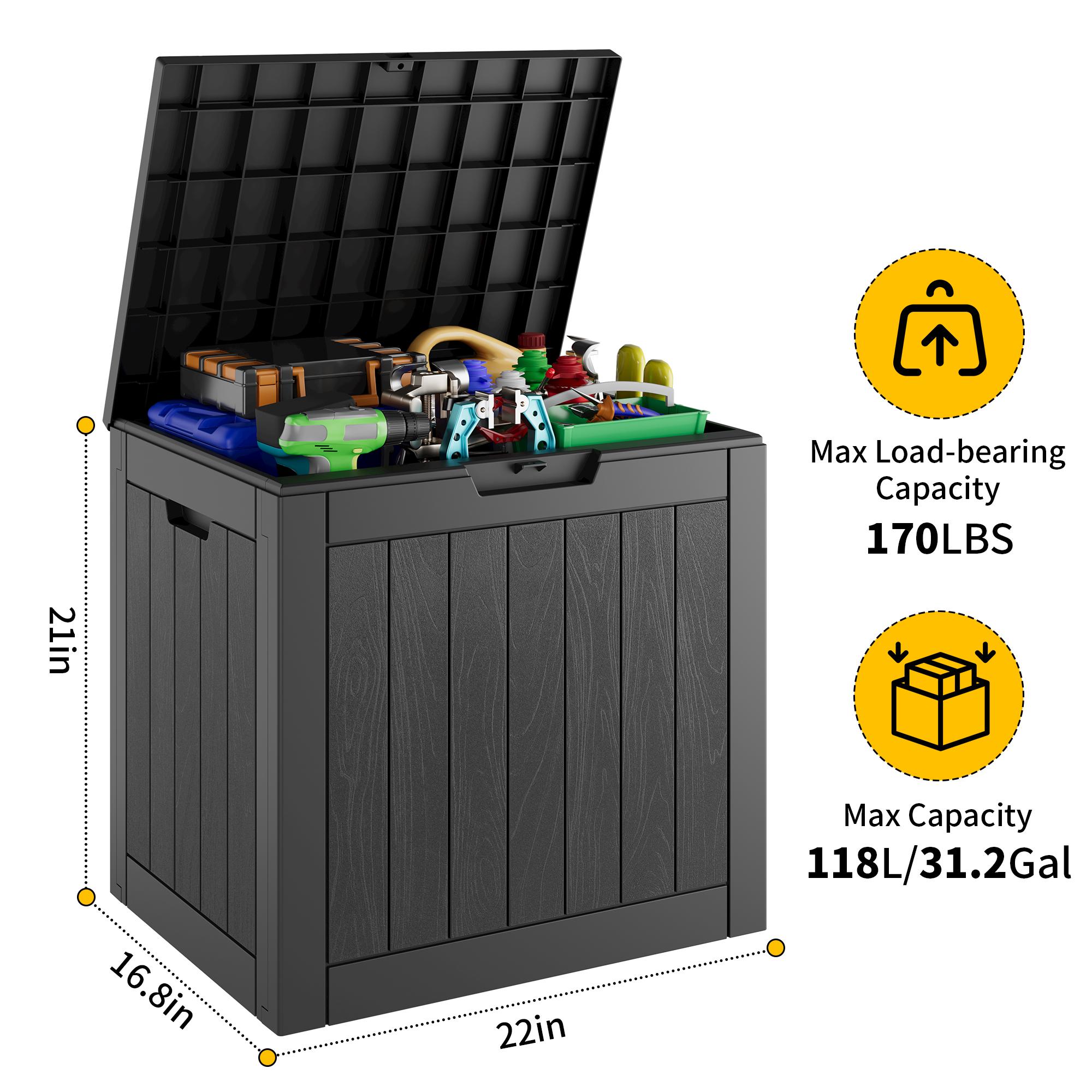 31/72/120/150/180/230 Gallon Resin Outdoor Storage Deck Box (padlock not included) – Waterproof, UV-Resistant, Multi-Functional Durable Plastic Organiser