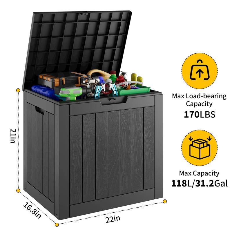 31/72/120/150/180/230 Gallon Resin Outdoor Storage Deck Box (padlock not included) – Waterproof, UV-Resistant, Multi-Functional Durable Plastic Organiser