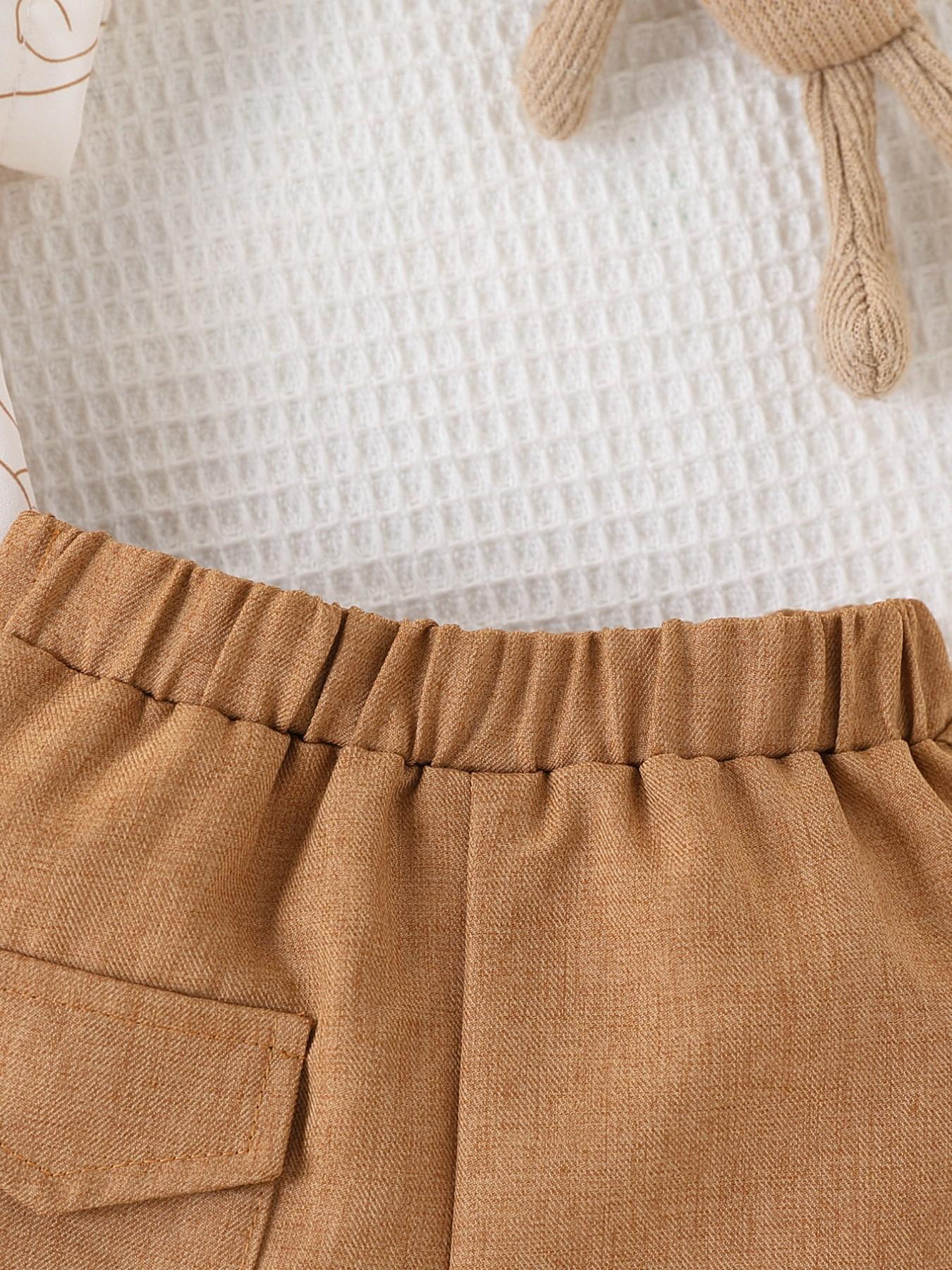 Baby Boy Bear Print Short Sleeve Shirt with Bow Shorts Set, Cute Gentleman Style Summer Comfort Two-Piece, Kids Fashion Clothing