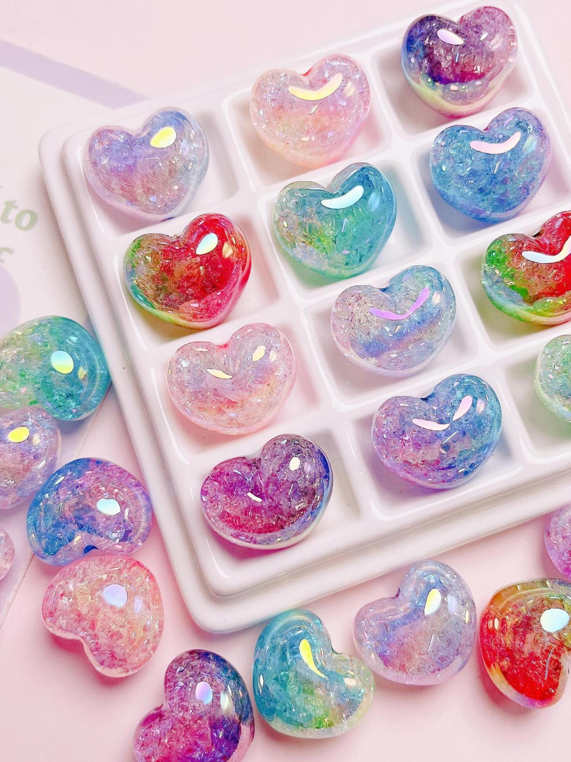 10pcs/22mm Rainbow Gradient Heart Beads, Soft Acrylic DIY Craft Beads with Rainbow Coating, Heart Charm Decor, Heart Design Charm, Perfect for Making Keychains, Phone Chains, Pen Decorations