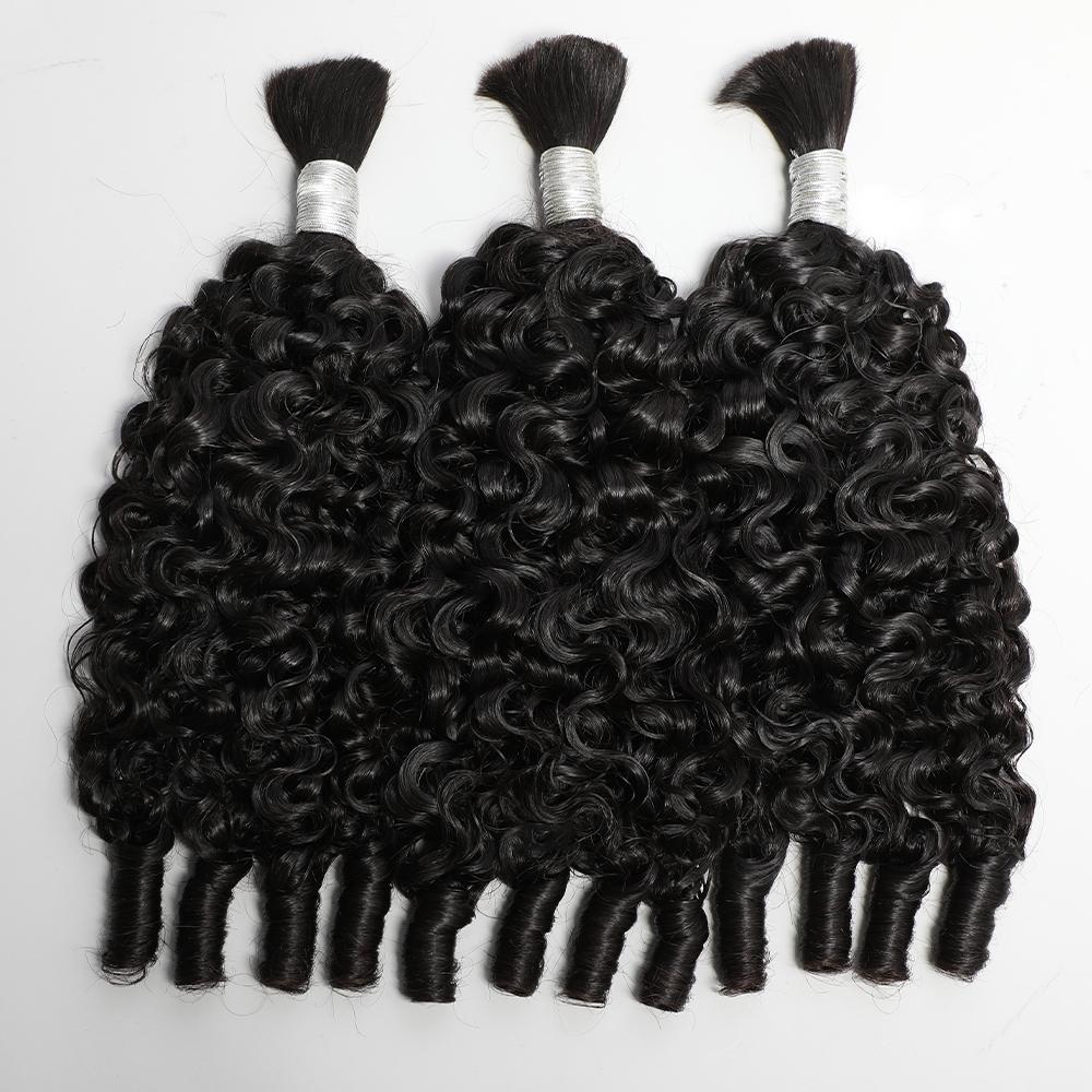 VIPbeauty Boho Human Braiding Hair Burmese Curly Bulk for Daughter/Friend For Bohemian Knotless Braids Natural Curly End No Weft 1/3 Bundles 100g/1 Bundles  1B Natural Black Salon-Quality