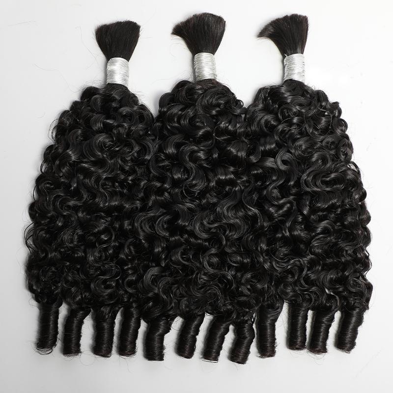 VIPbeauty Boho Human Braiding Hair Burmese Curly Bulk for Daughter/Friend For Bohemian Knotless Braids Natural Curly End No Weft 1/3 Bundles 100g/1 Bundles  1B Natural Black Salon-Quality