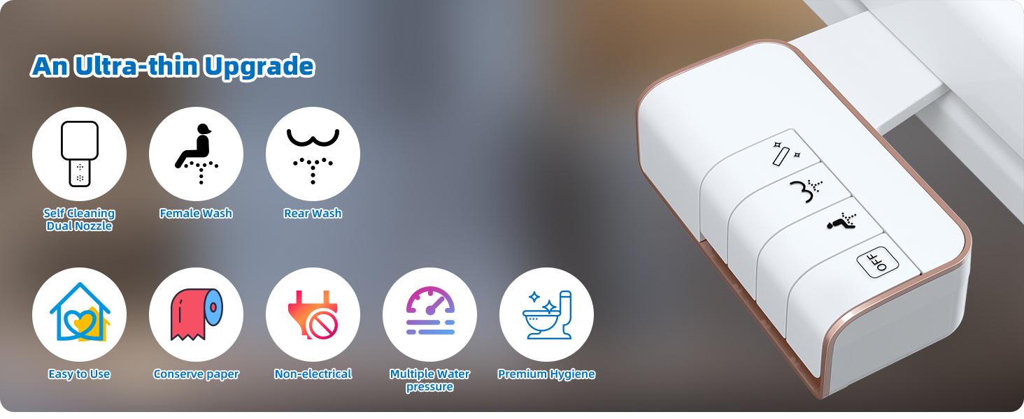 Hibbent Bidet Attachment for Toilet, Non-Electric Dual Nozzle for Frontal & Rear Wash, Adjustable Water Pressure Control, Fresh Water Bidet Toilet Seat, Self Cleaning Water Sprayer, Rose Gold Hibbent Bidet Attachment for Toilet, Non-Electric Dual Nozzle for Frontal & Rear Wash, Adjustable Water Pressure Control, Fresh Water Bidet Toilet Seat, Self Cleaning Water Sprayer, Rose Gold