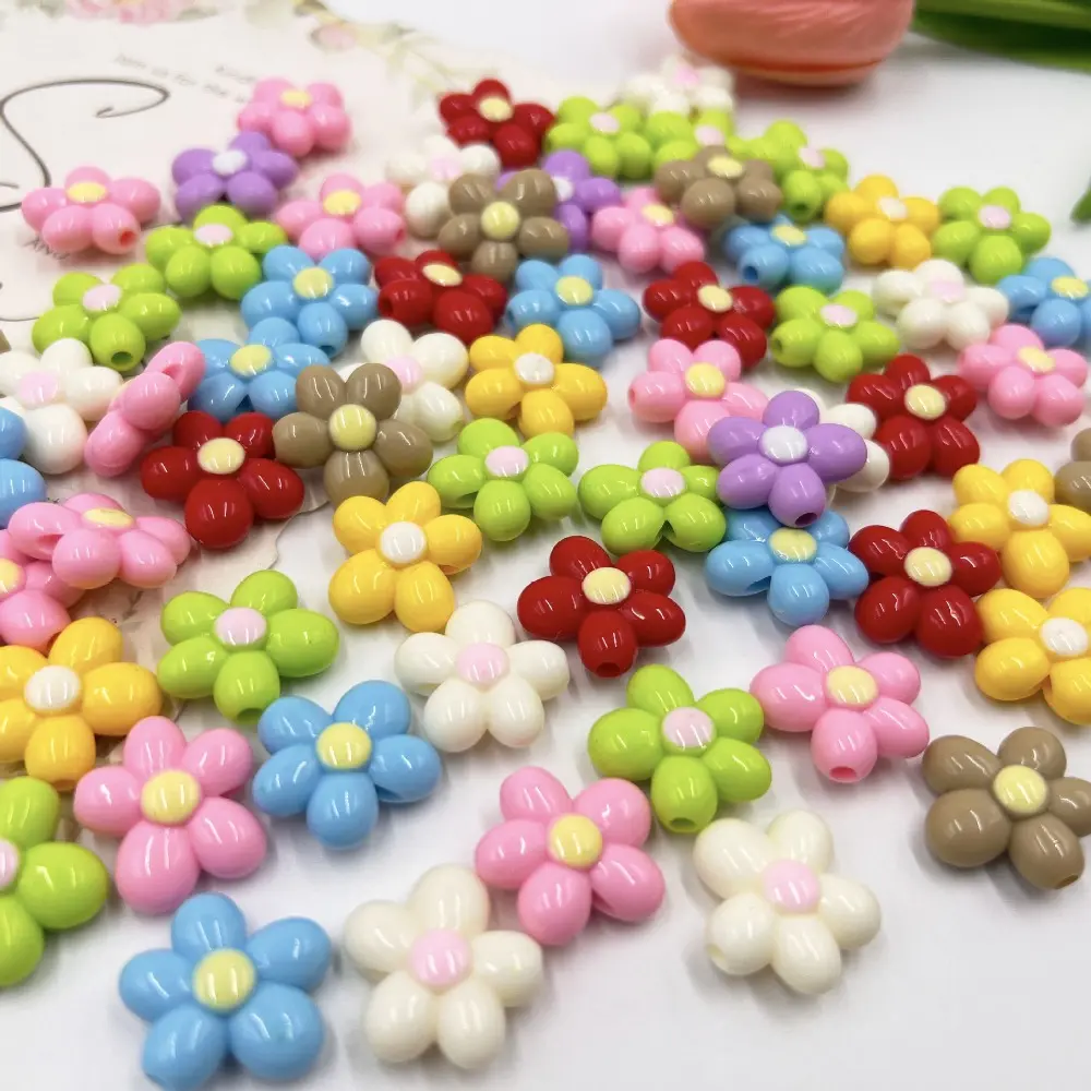 42pcs 21mm Solid Color Five-petaled Flower Beaded Handmade DIY Car Hanging Necklace Mobile Phone Chain Headrope Hair Accessories Accessories Material