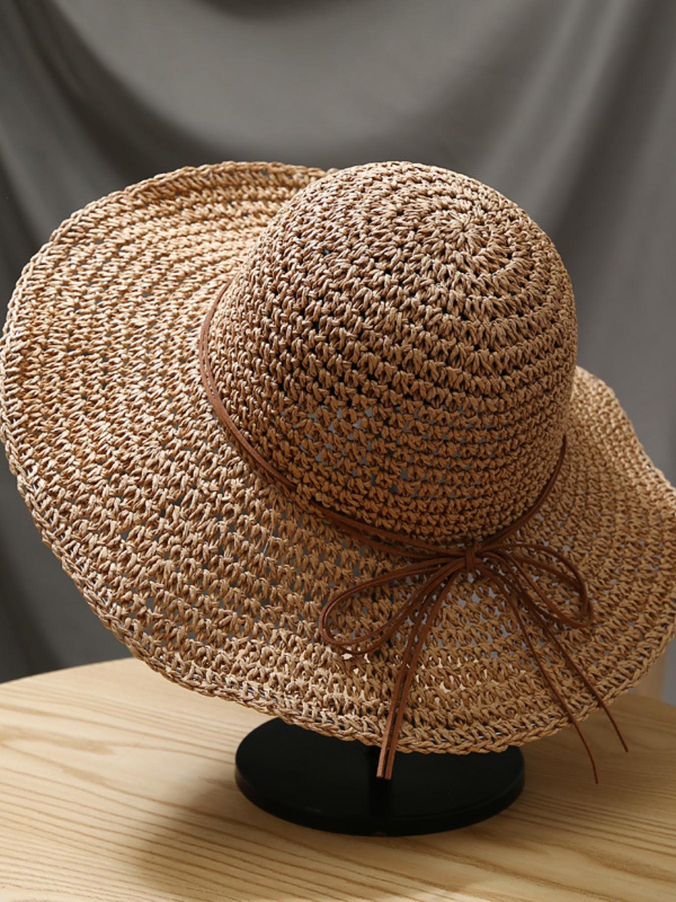 Unisex Handmade Crochet Sun Hat, UV Protection Hollow Out Straw Hat, Boho Style Beach Fishing Cap, Spring Summer Daily Wear
