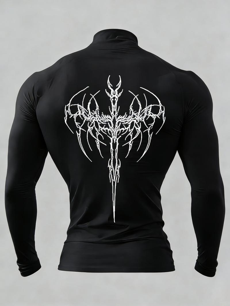Y2K Cyber Goth Compression Shirt Men | High Neck Quick-Dry Long Sleeve | Gym Workout & Streetwear | Moisture-Wicking Performance Top with Metal Band-Inspired Graphic | Edgy Aesthetic Fitness Wear Compression Workout Shirts