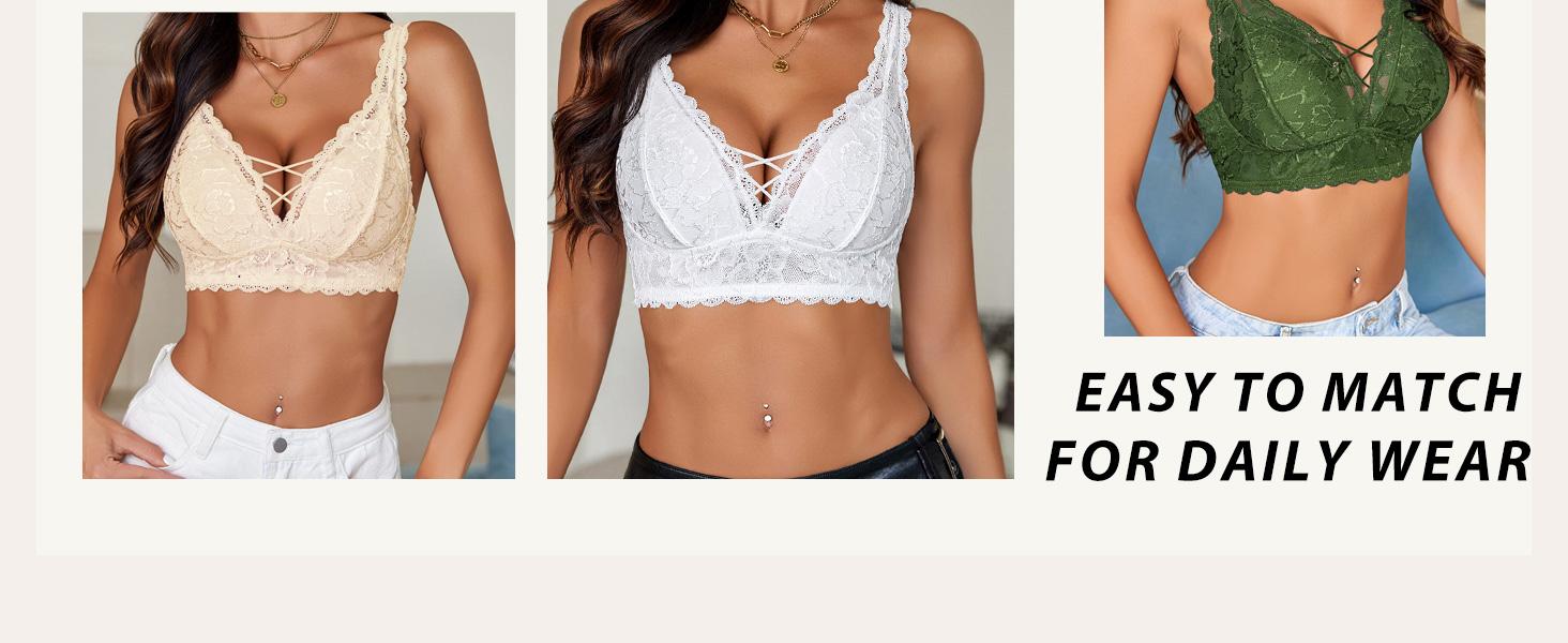 Avidlove Lace Bralettes for Women V Neck Criss Cross Bralette Non Padded Longline Bra Soft Comfy Breathable Fabric Adjustable Straps Wirefree Bra Top - Womenswear