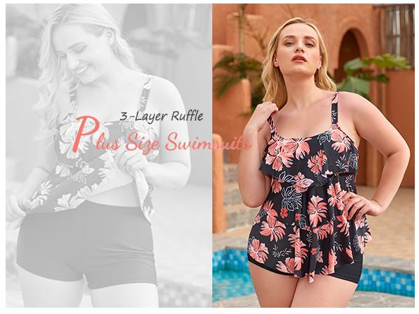 Yonique Women's Plus Size Tankini Swimsuits with Shorts Two Piece Bathing Suits Ruffle Swimsuits Tummy Control Swimwear