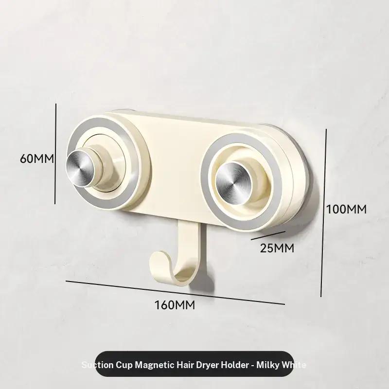 Suction Cup Magnetic Hair Dryer Holder, Wall-Mounted No-Drill Bathroom Rack, Compatible with Dyson Leifeng, Space-Saving Design
