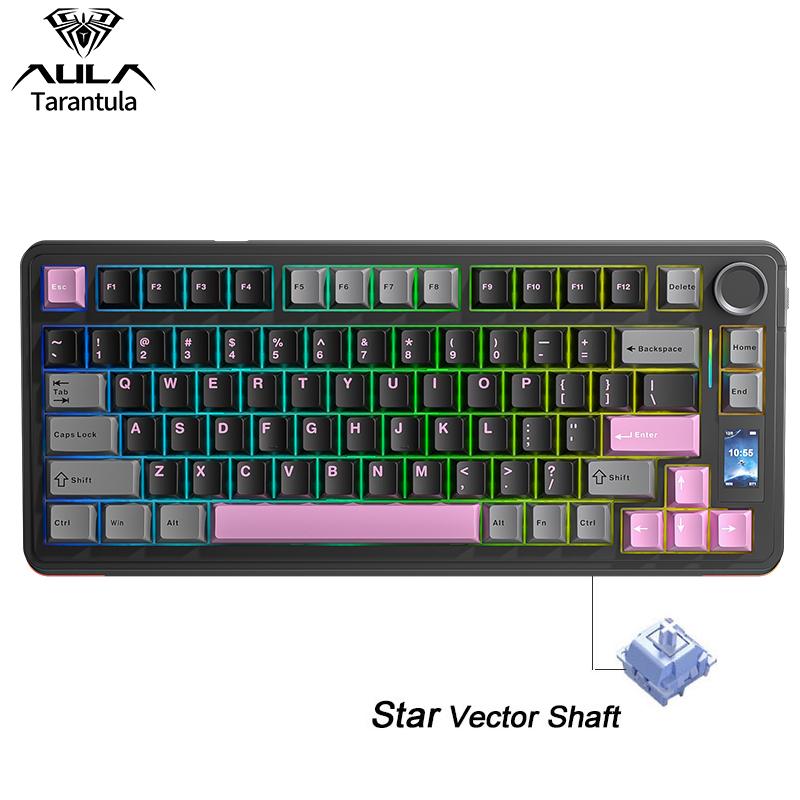AULA S75Pro Wireless Mechanical Keyboard, Hot swappable keyboard, With Gasket Structure Featuring Five-layer Sound-Absorbing Filling Full-key Hot-Swap Design Multimedia Display RGB Lighting Effects Suitable For Office, e-Sports, Gaming