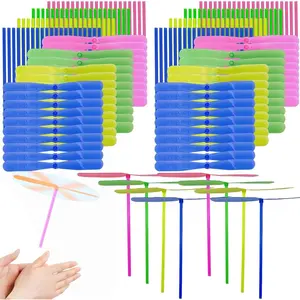 120 Set Helicopter Toy, 120 Propeller and 120 Rod, Hand Helicopter Spinner Plastic Propeller Outdoor Flying Helicopter Toys Set, Random Color