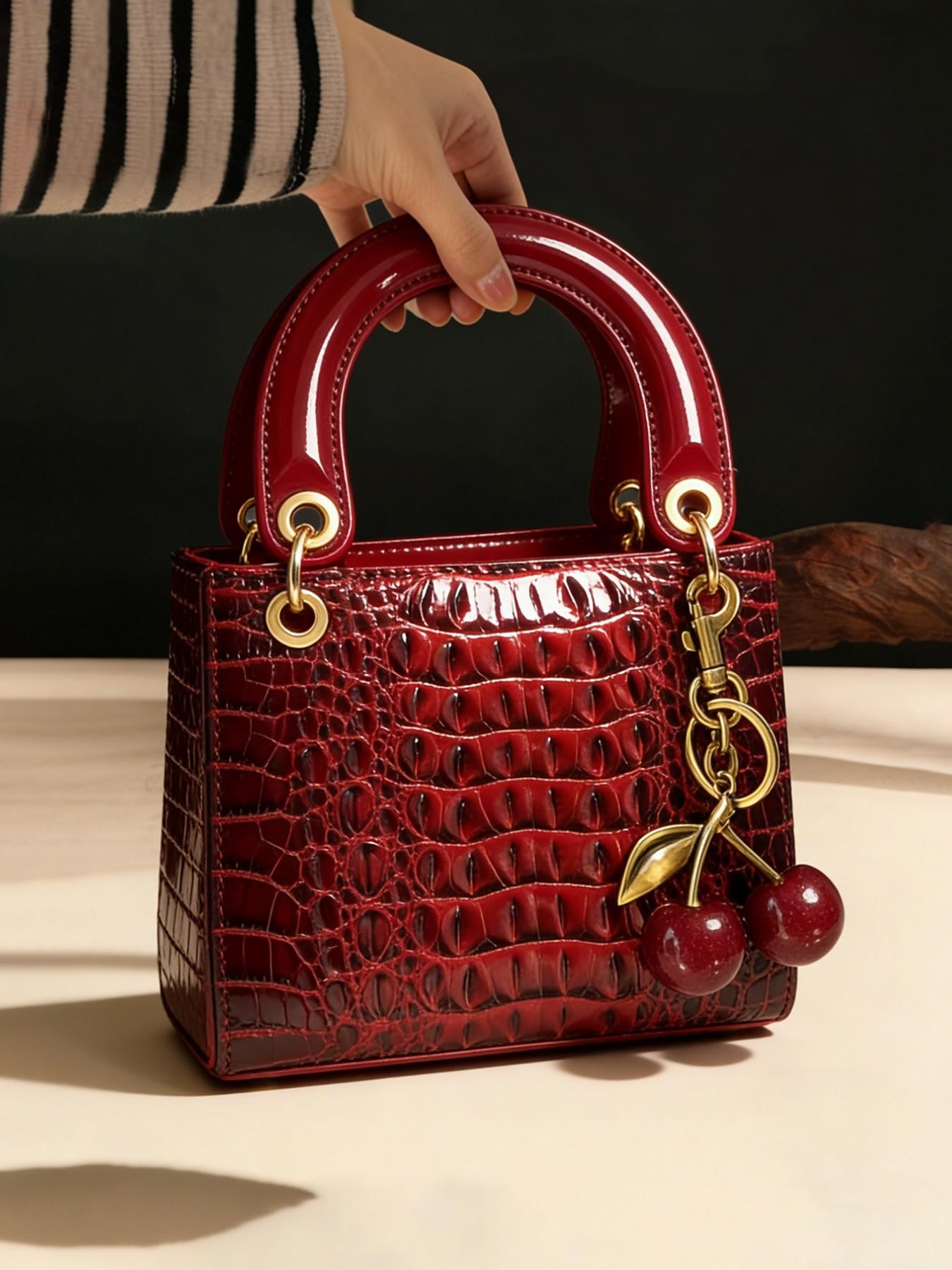 Women's Fashionable Cherry Decorated Quilted Crossbody Bag, Casual PU Leather Shoulder Bag for Daily Used, Trendy Versatile High-quality Daily Commuting Bag