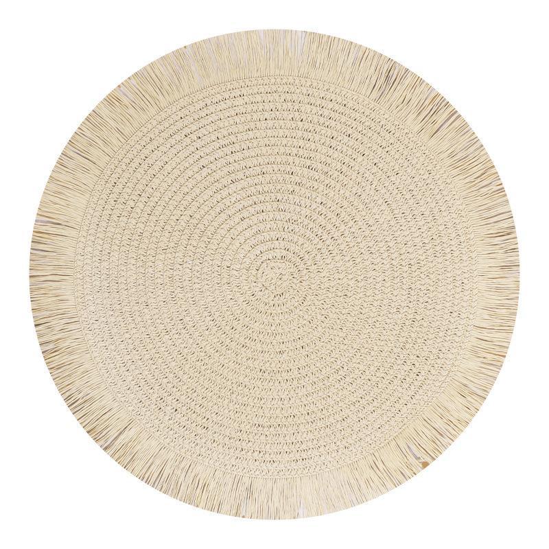 15 Inch Round Paper Braided Fringe Placemats Set, Heat Resistant Table Mats, Hotel Restaurant Decor, Non-Slip Dining Pad, Family Party Use