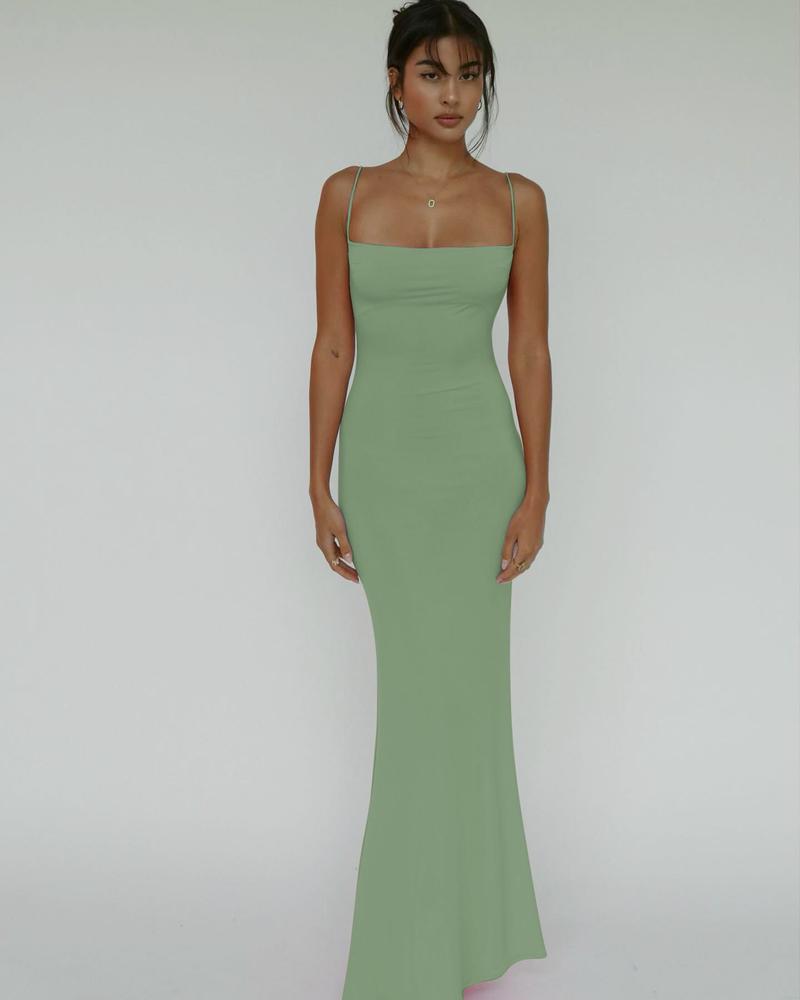 Women's Solid Spaghetti Strap Backless Bodycon Cami Maxi Dress Sleeveless Long Dress for Party Club Elegant Casual Holiday Vacation Dresses