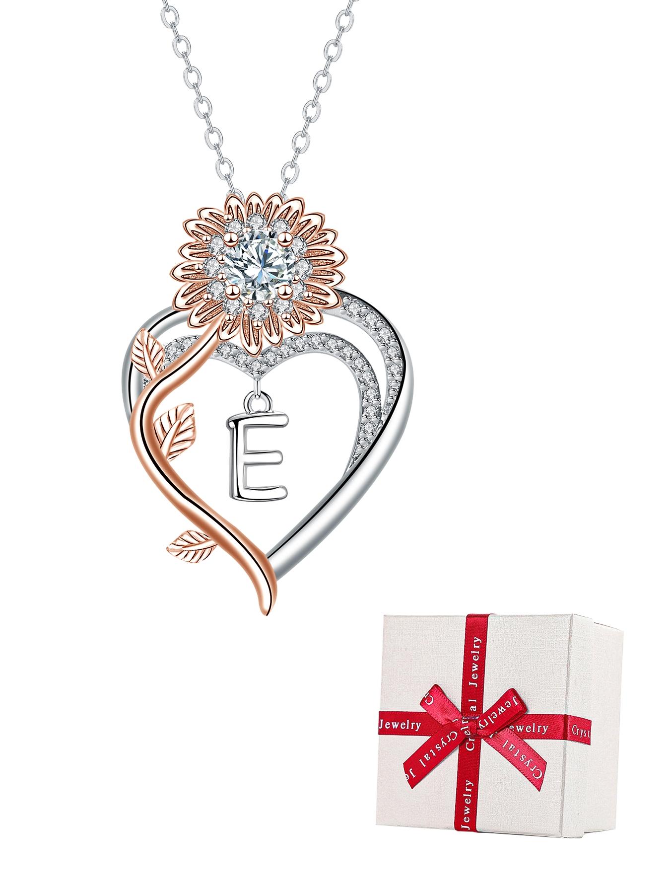 Sunflower Initial Heart Necklace with Rose Jewelry Box, Letter Pendant for Women, Mother's Day Birthday Christmas Gift, Exquisite Jewelry Gift