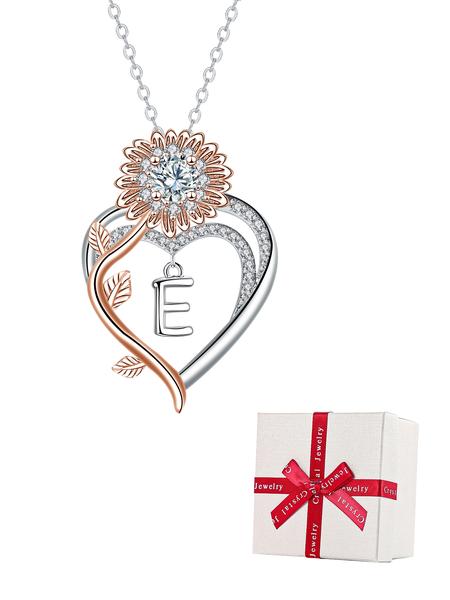 Sunflower Initial Heart Necklace with Rose Jewelry Box, Letter Pendant for Women, Mother's Day Birthday Christmas Gift, Exquisite Jewelry Gift