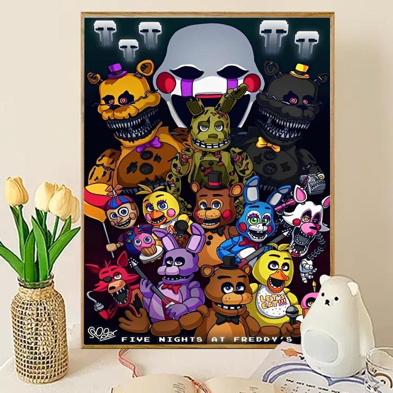 Five N-nights at Freddy's Poster Sticky Wall Art Printing Waterproof Modern Aesthetic Home Living Bedroom Decor Trendy Room Decoration Gift Durable High Quality