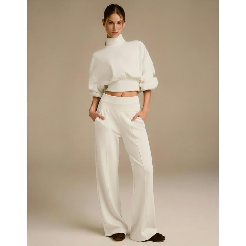 GLOWMODE Modal Soft Warm Curved Bubble Hem Waist Length Oversized Ribbed Cuffs High Neck Pullover Sweatshirt Daily