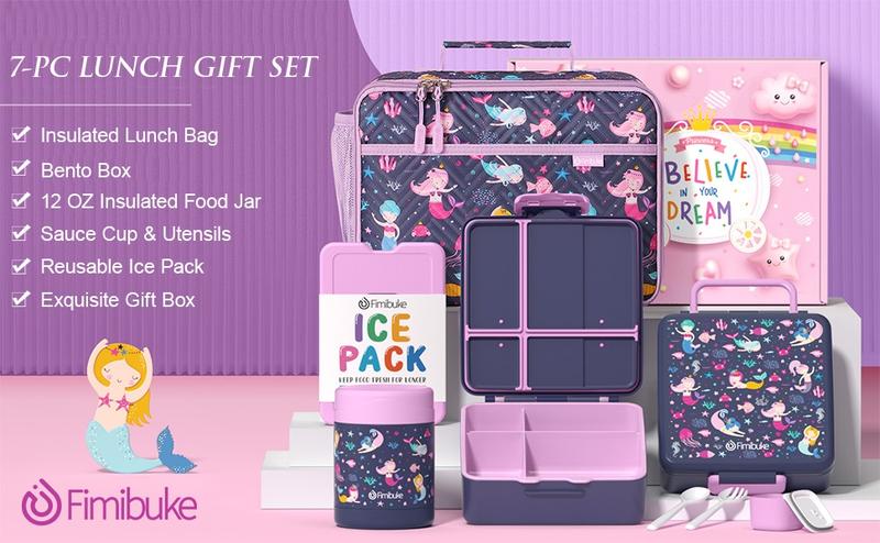 Product Introduction of Fimibuke Bento Lunch Box, Leak-proof,4-Compartment,BPA Free,Dishwasher Safe,Insulated lunch Bag, Stainless Steel Insulated Water Bottle/Food Jar, Ice Pack & Utensils Set,Birthday's Gift,Back to School Gift,Dealsforyoudays 31