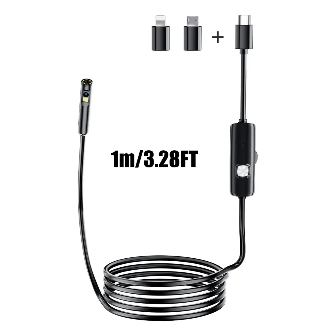 Dual Lens Lighted Endoscope, 1920P HD Video Inspection Tool with 8 Adjustable LED Lights, 8mm Wide-Angle Semi-Rigid Snake Camera, IP67 Rated Waterproof Device