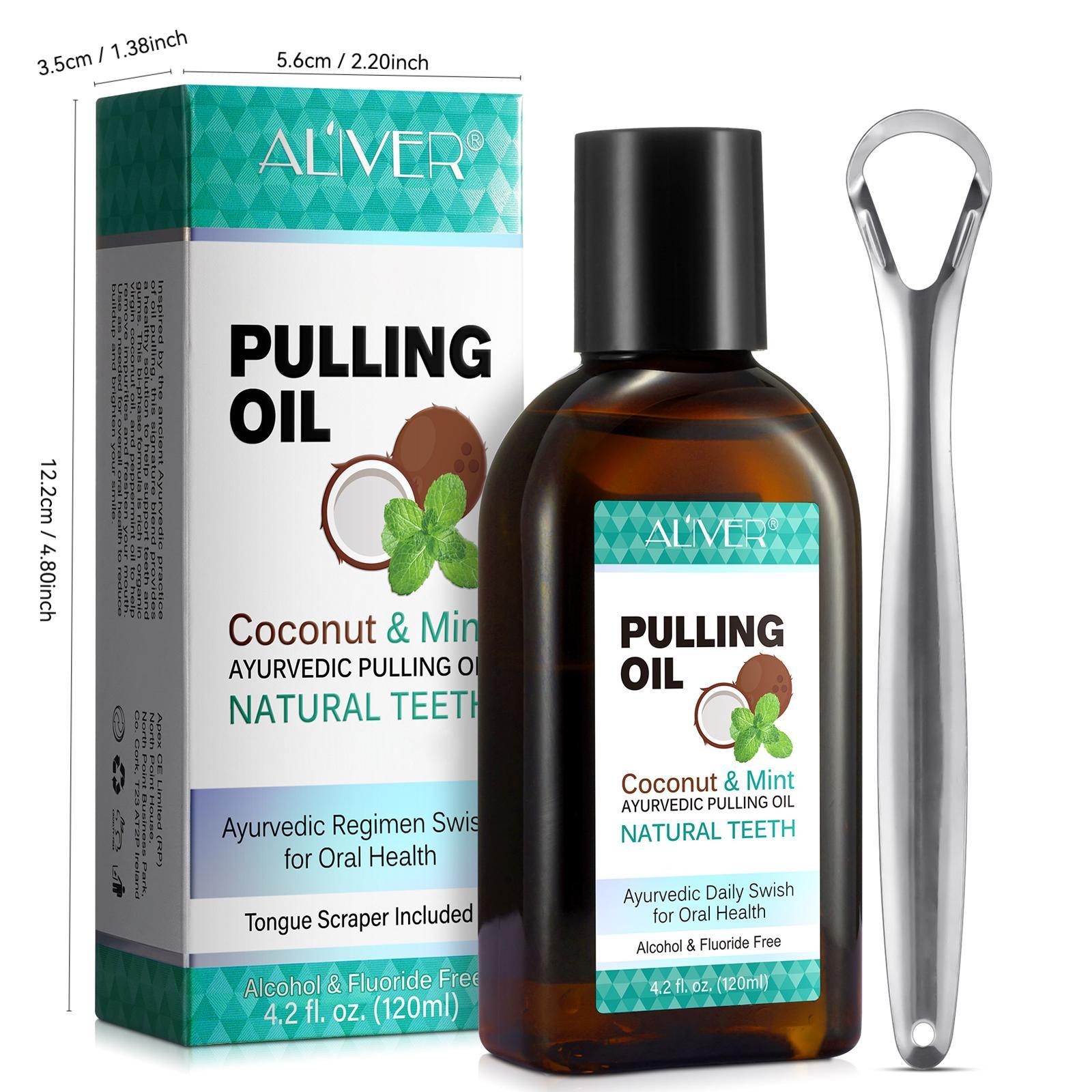 120ML Aliver Coconut Mint Mouthwash & Tongue Scraper Set, Natural Alcohol-Free Fresh Breath Ayurveda Mouthwash, Oral Health Care, Oral Care Product