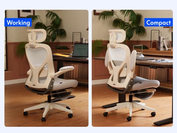 【TikTokShopBlackFriday】Foldex Ergonomic Office Chair, Folding Office Chair for Small Spaces with Lumbar Support, Foam/Mesh Seat，Flip-up Armrests, 3D Headrest, Desk Chairs with Footrest for Work,Video Game
