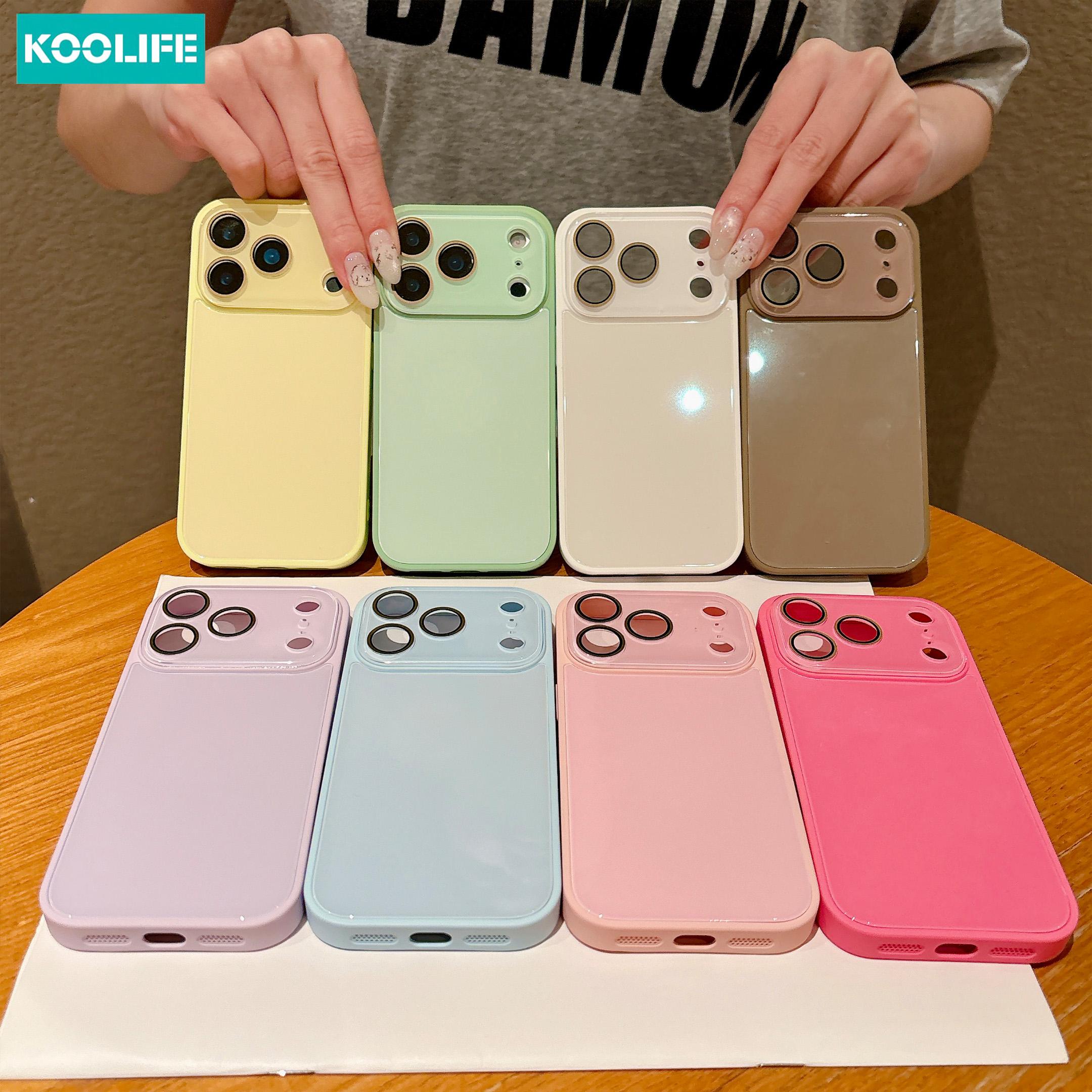 KOOLIFE Solid Color Glossy Glass Smartphone Case, Protective Cellphone Shell, Full Lens Coverage Shockproof Hard Shell, Anti-Scratch & Anti-Fingerprint, Compatible with iPhone 17/17 Pro/17 Pro Max/16/15/14/13/12/11, Minimalist Aesthetic Phone Accessory