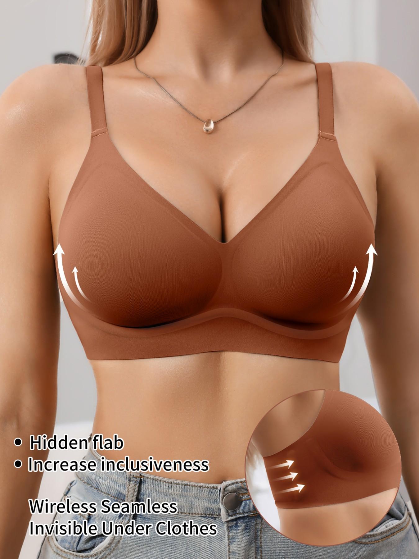 Jelly Bra Sexy V-Neck Gathered Wireless No Underwire Half Fixed Cup Pad Soft Comfort Women Daily Bra, Adjustable Strap, Medium Support, All Seasons