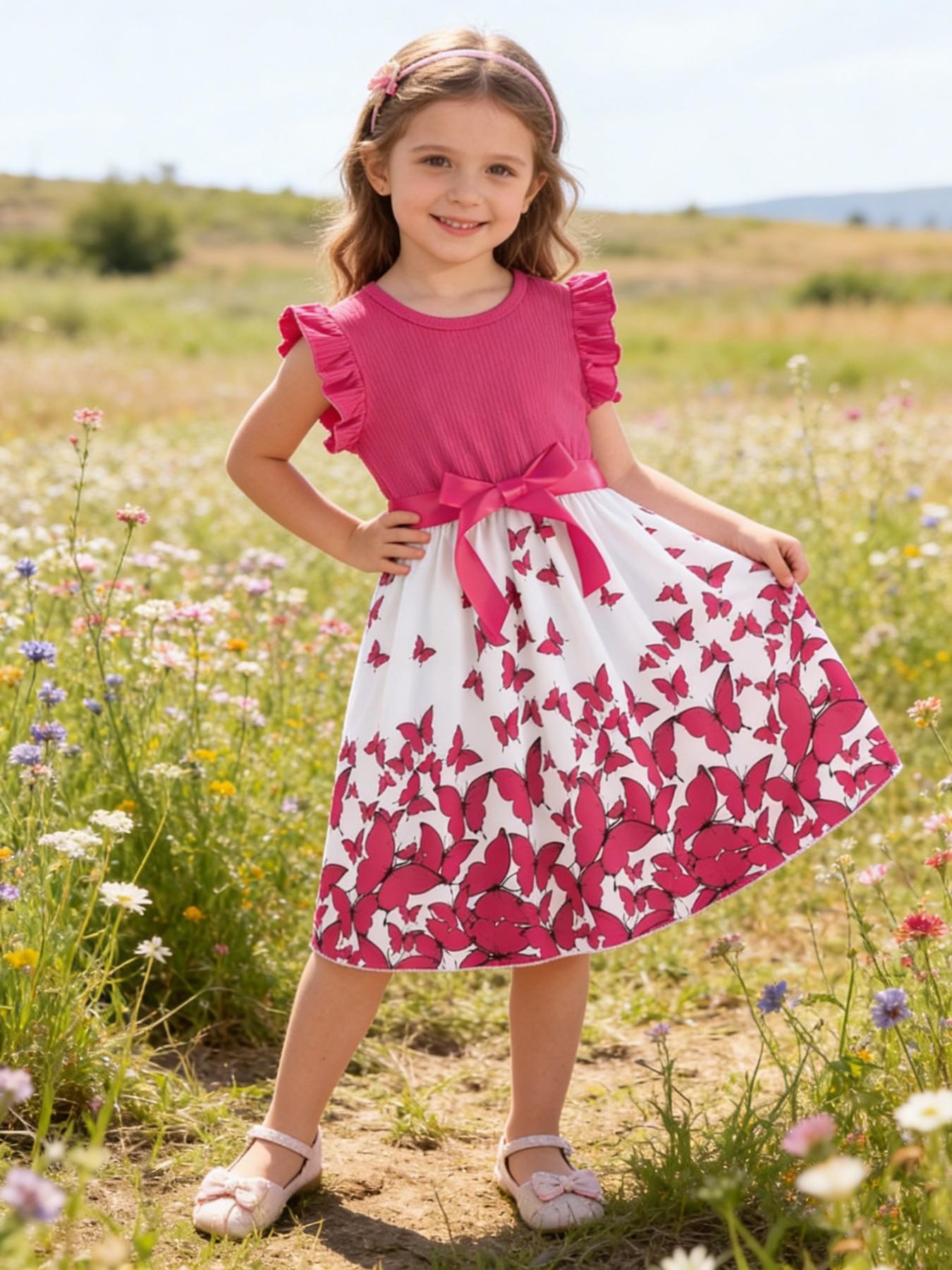 Toddler Outdoor Dress, Cute Butterfly Print, Ideal for Picnics & Trips