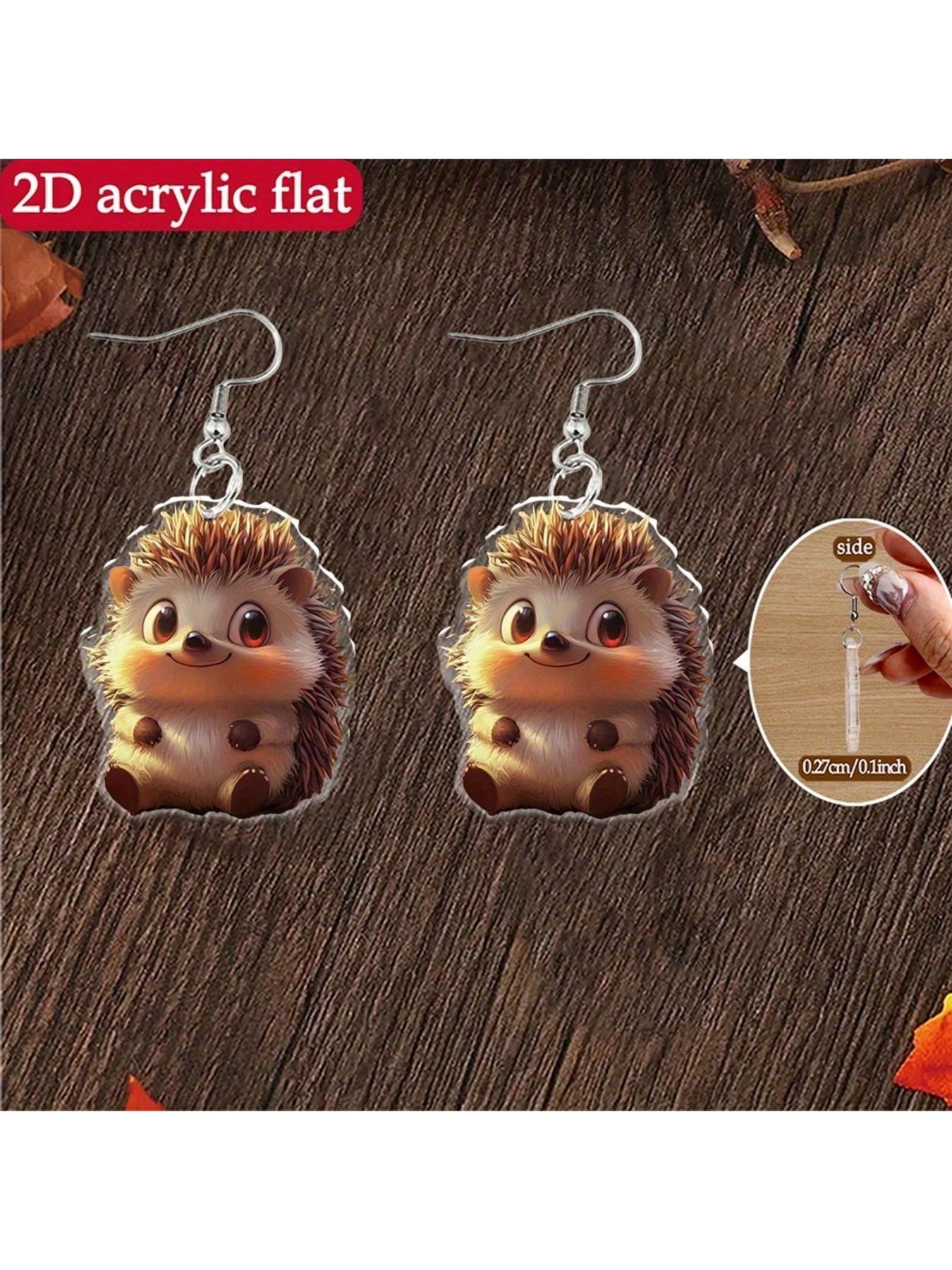 acrylic material, cute printed hedgehog design women's earrings - the perfect gift for art enthusiasts, suitable for Christmas and Thanksgiving celebrations